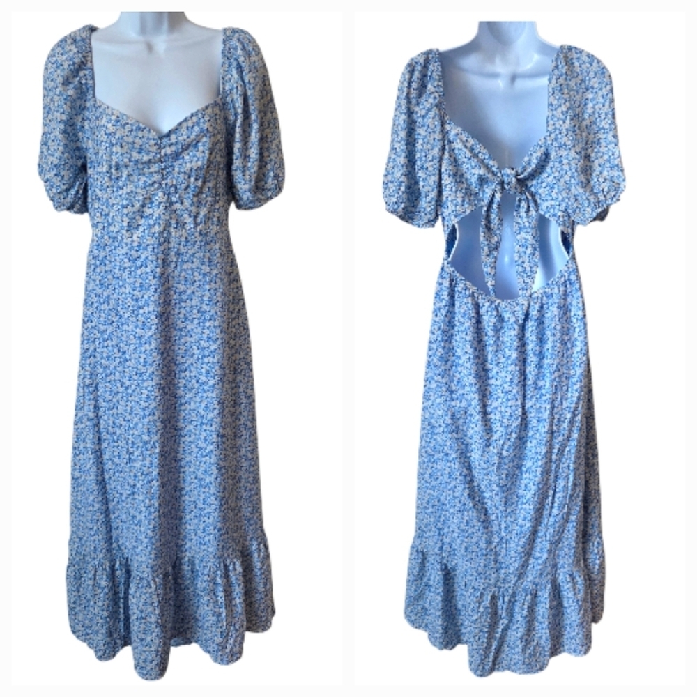 Blu Pepper Floral Blue Tie-Back Maxi Dress Women' Size Large